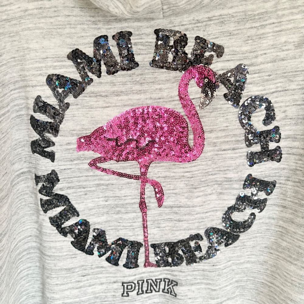 PINK Victoria's Secret Flamingo Miami Beach Sequin Full Zip Hoodie Large Y2K - Picture 3 of 12